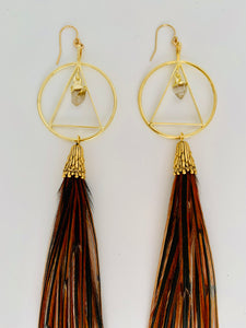 Circle Triangle Crystal Feather Earrings