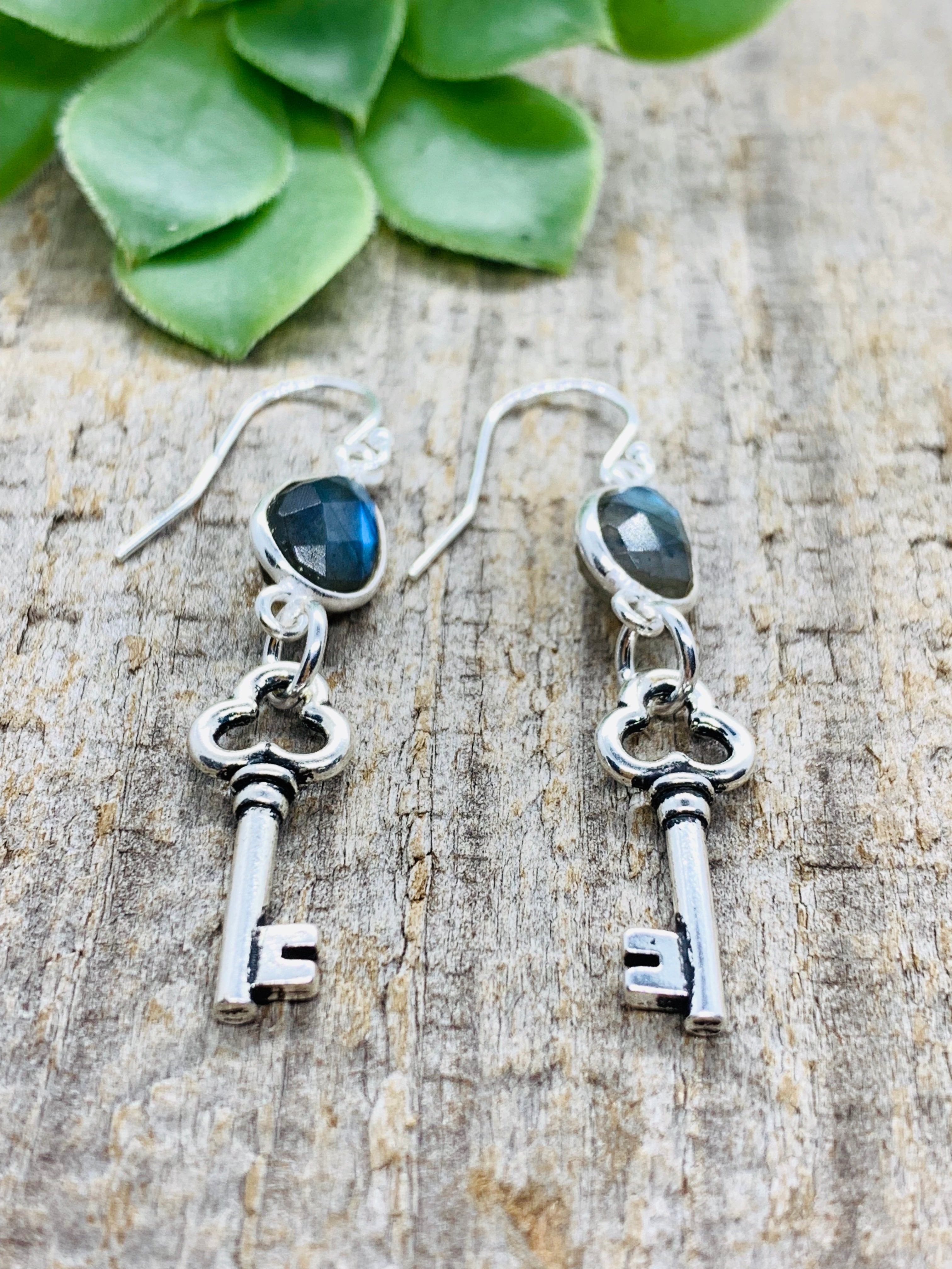 Sterling Silver Labradorite Key Earrings