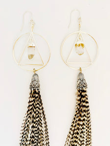 Circle Triangle Crystal Feather Earrings