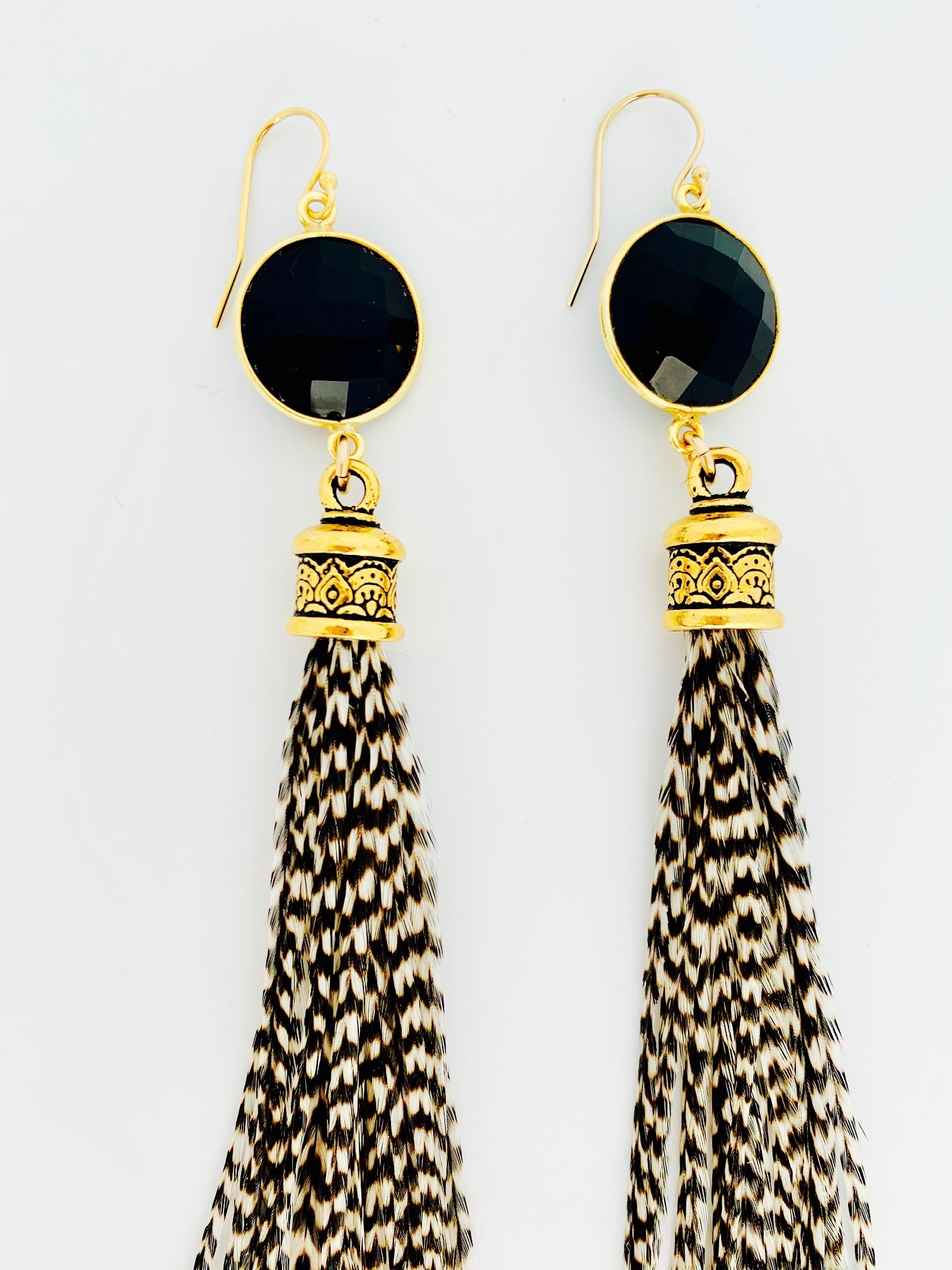 Black Onyx Feather Earrings