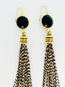 Black Onyx Feather Earrings