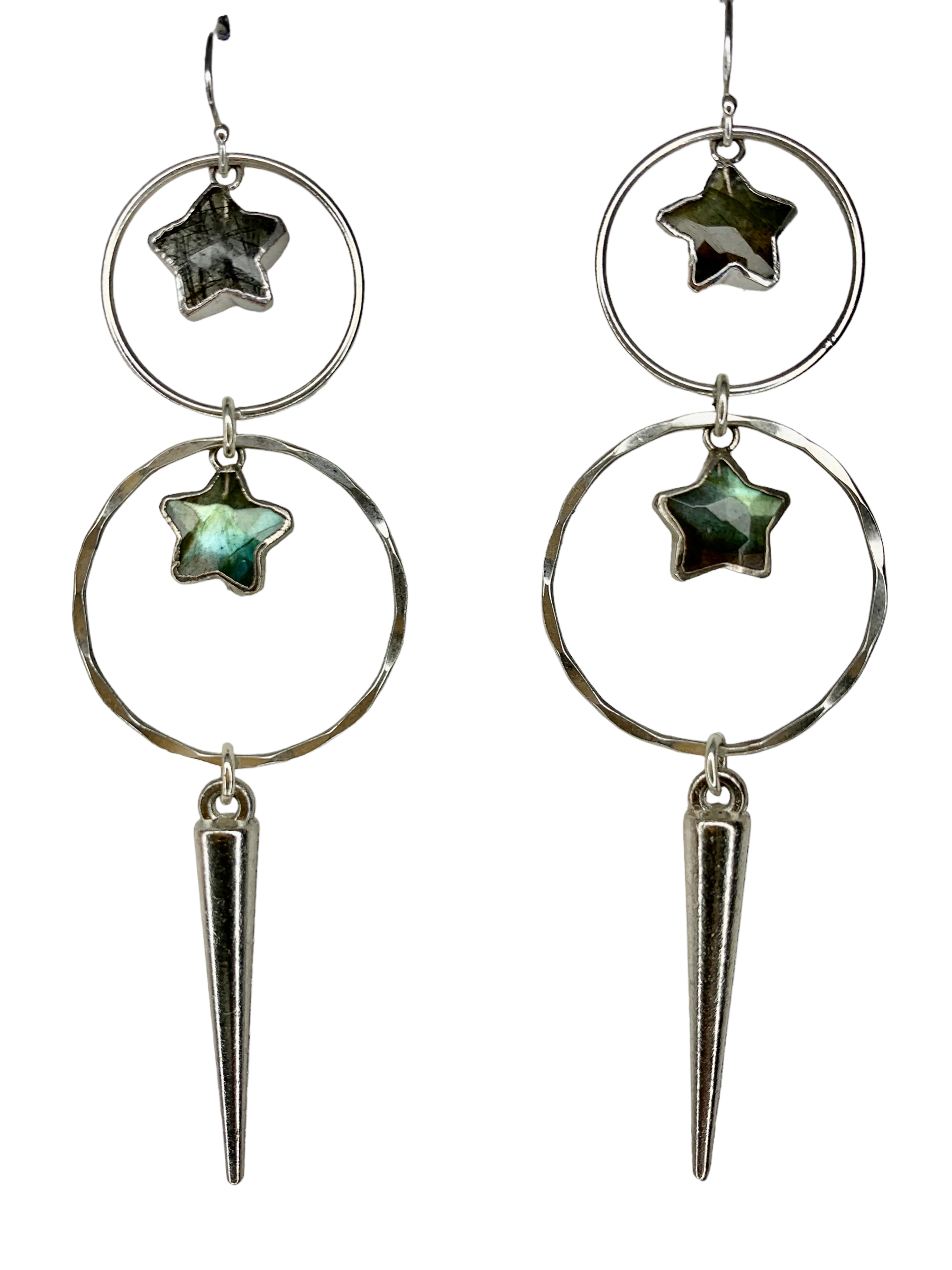 Sterling silver double star hoops