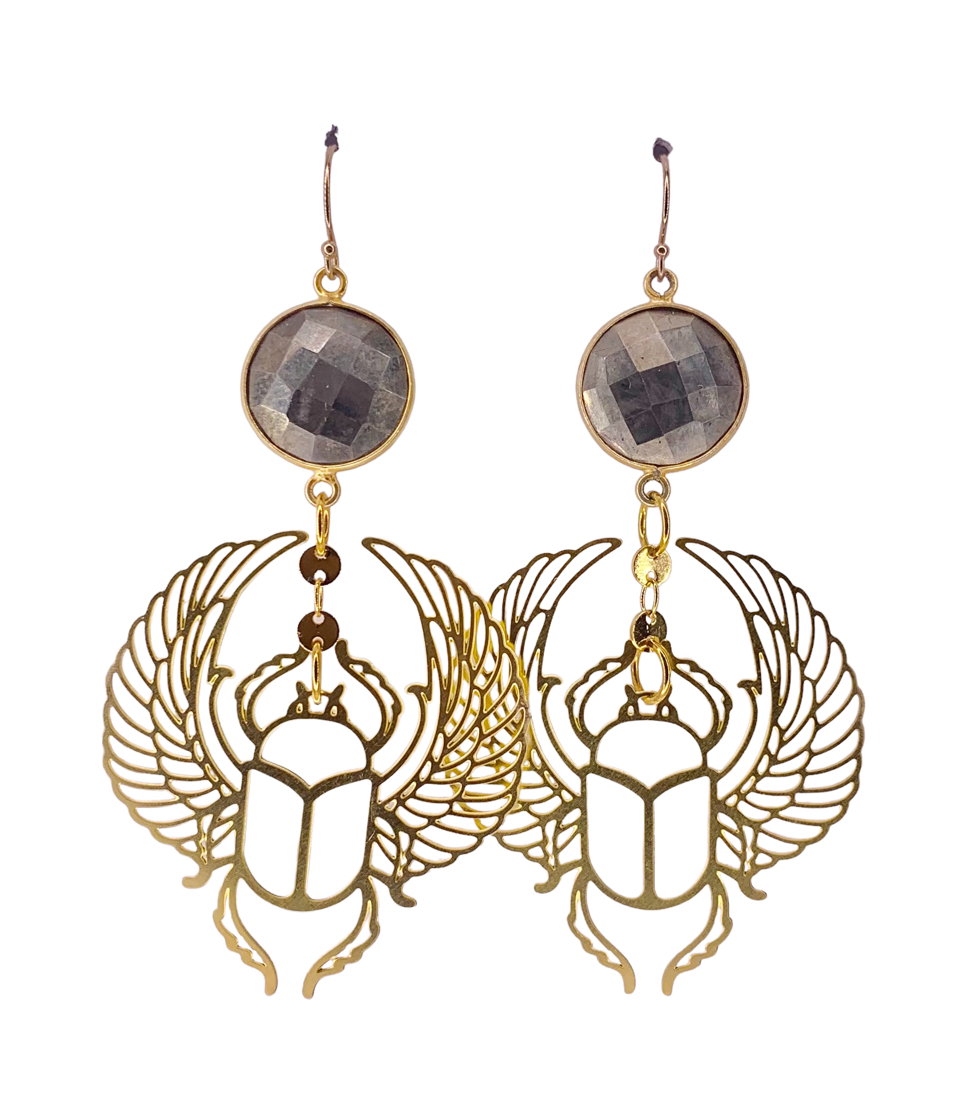 Pyrite Moon Scarab earring