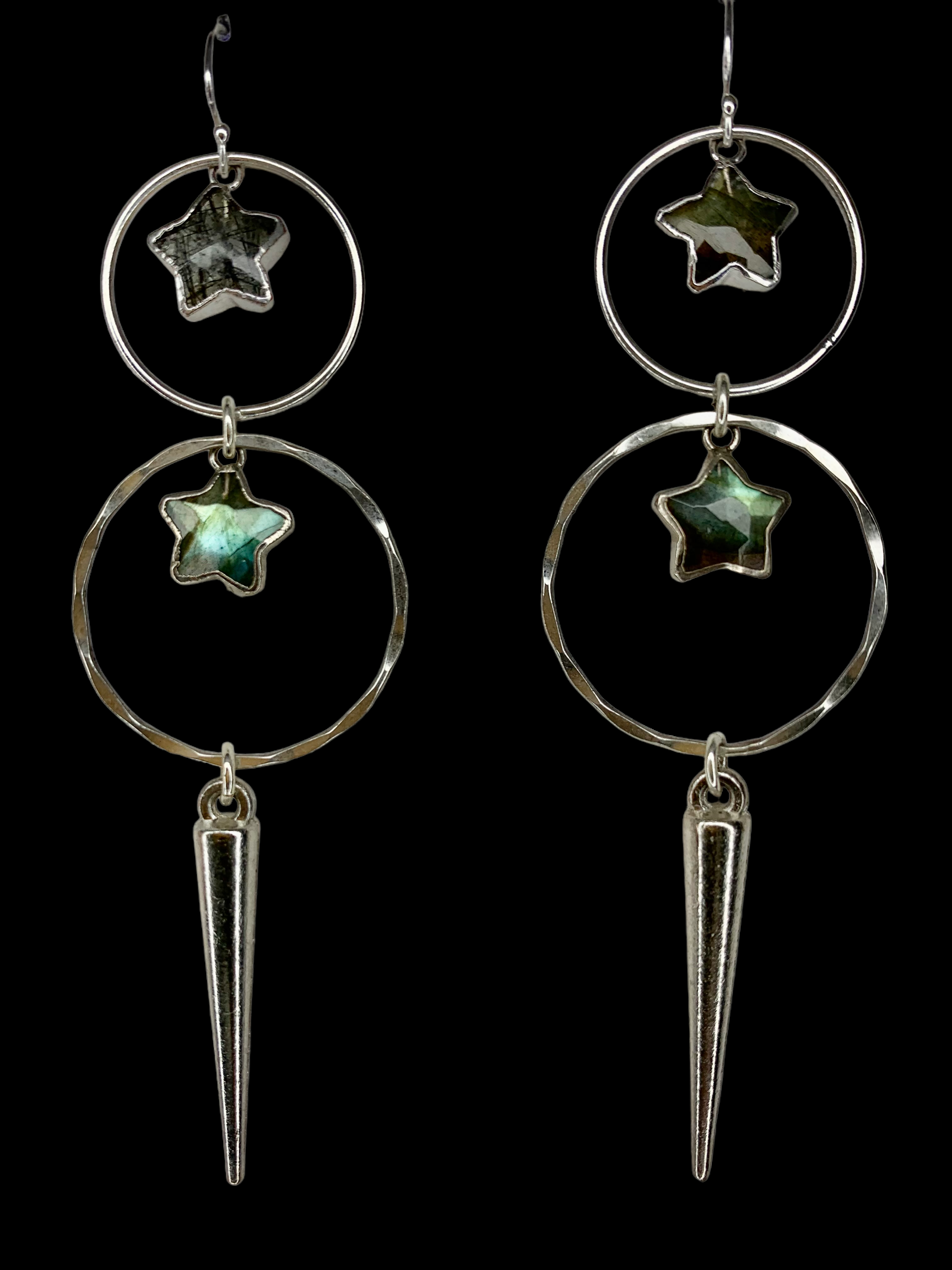 Sterling silver double star hoops