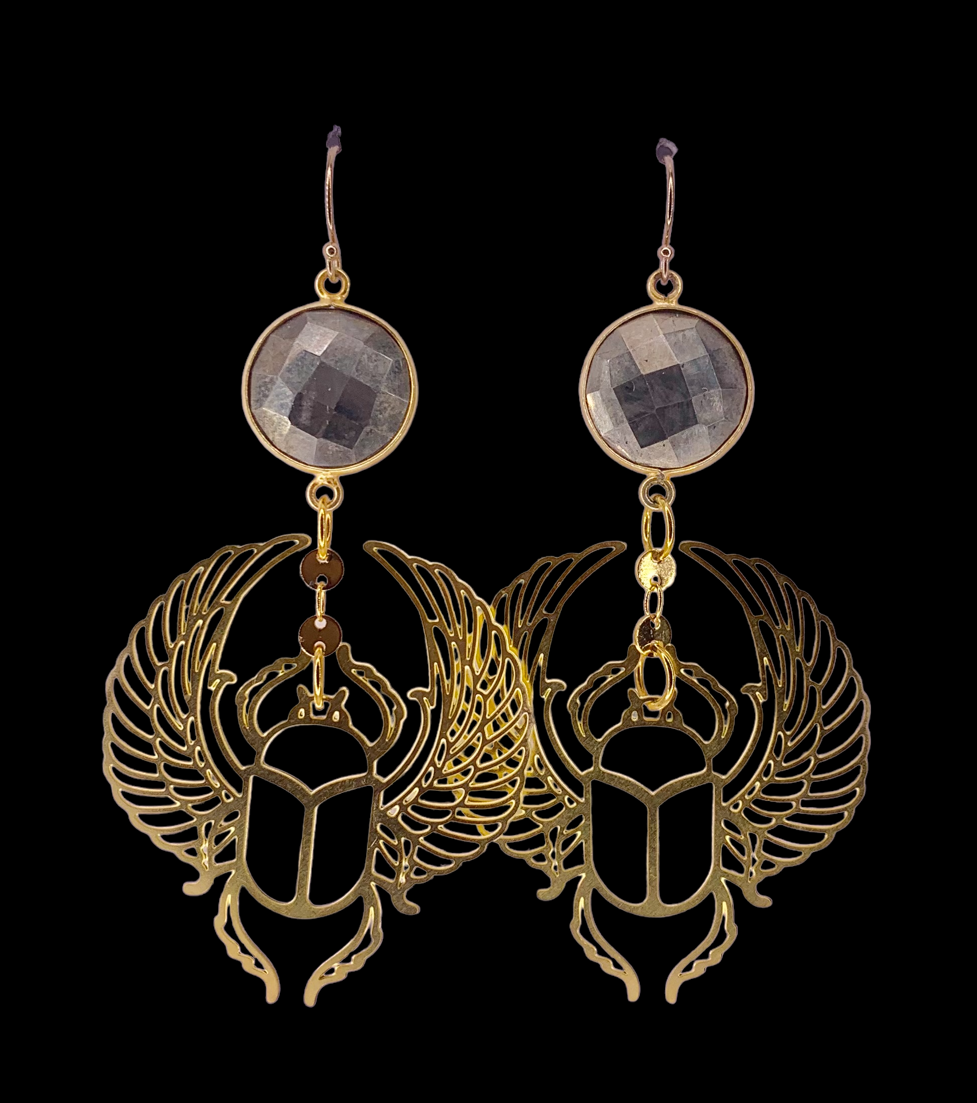 Pyrite Moon Scarab earring